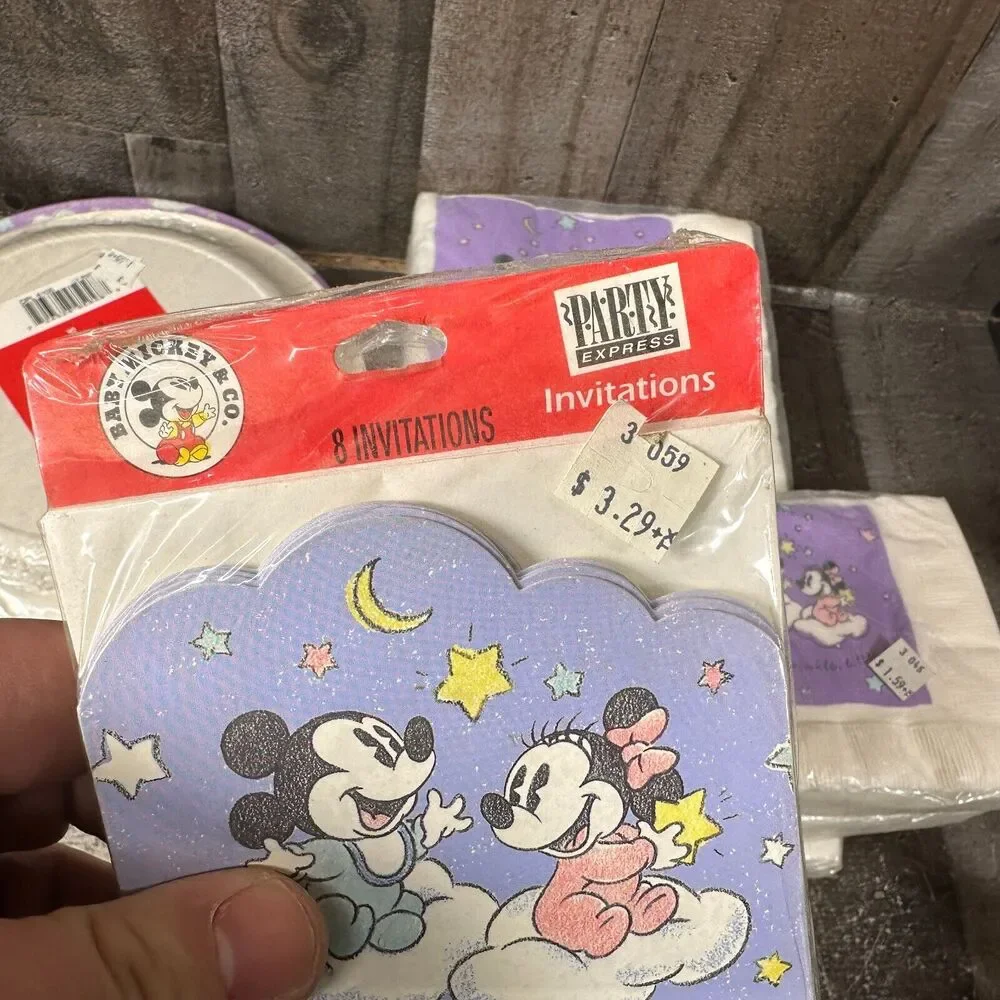 Vintage Disney Baby Mickey Shower invitations Plates‎ Napkins Party Supplies